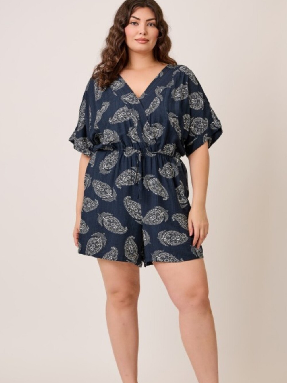 Plus Size Navy Paisley V-Neck Romper